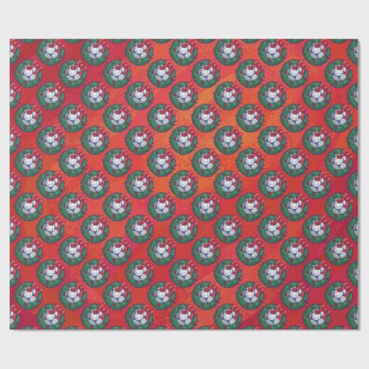 Blaues, weißes Fußballball-Muster auf Rot Geschenkpapier (Flach)