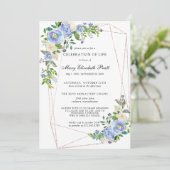 Blaues weißes, geometrisches Bekenntnis des Lebens Einladung (Stehend Vorderseite)