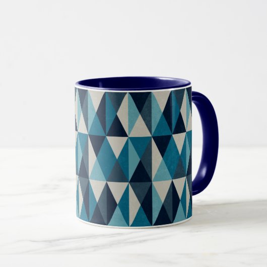 Blaues weißes geometrisches Muster Tasse (VorderseiteRechts)