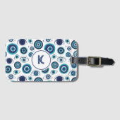 Blaues Weißes Griechisches Augenmuster Monogramm Gepäckanhänger (Vorderseite (Horizontal))