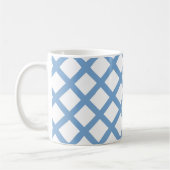 Blaues weißes Harlequin Diamant Strippmuster Kaffeetasse (Links)