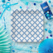Blaues weißes Harlequin Diamant Strippmuster Pappteller (Party)