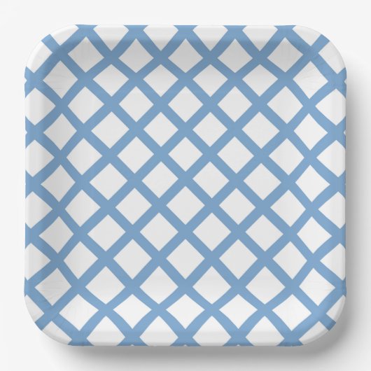 Blaues weißes Harlequin Diamant Strippmuster Pappteller (Vorderseite)