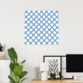 Blaues weißes Harlequin Diamant Strippmuster Poster (Heimbüro)