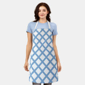 Blaues weißes Harlequin Diamant Strippmuster Schürze (Getragen)