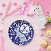 Blaues Weißes Kaninchen-Bird-Floral-Monogramm Eleg Pappteller (Party)
