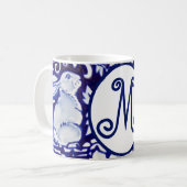 Blaues Weißes Kaninchen Bunny Floral Monogram Eleg Kaffeetasse (Vorderseite Links)