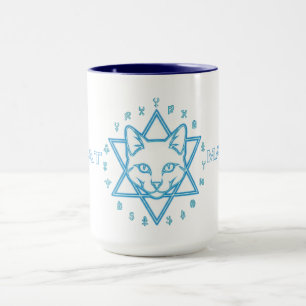Blaues weißes Katzen-Zauber Halloween Tasse