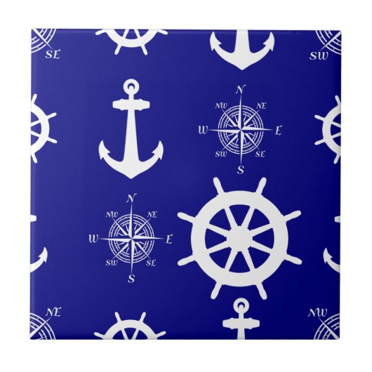 Blaues weißes Küstenschiff Fliese (Vorderseite)