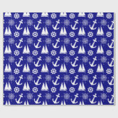 Blaues weißes Küstenschiff Geschenkpapier (Flach)