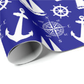 Blaues weißes Küstenschiff Geschenkpapier (Rolleneckpunkt)