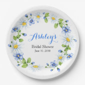 Blaues weißes Land-Gänseblümchenwreath-Brautparty Pappteller (Vorderseite)