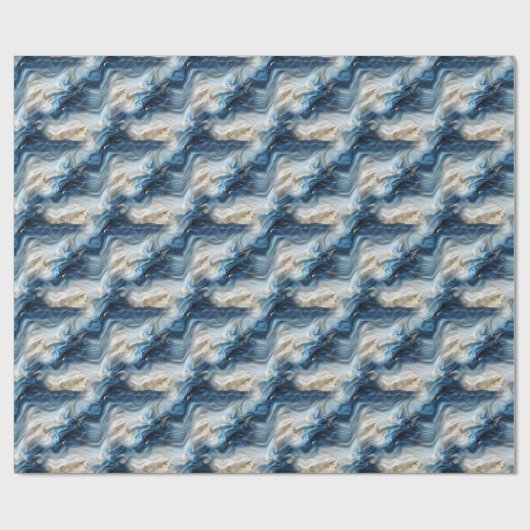 Blaues weißes Marmor mit goldenem Seidenaussehen Geschenkpapier (Flach)