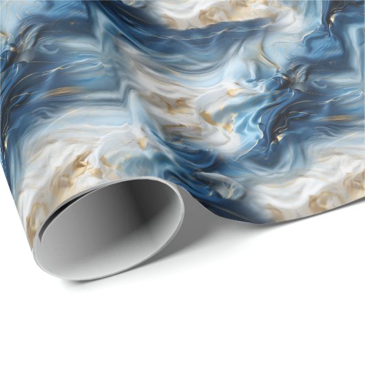 Blaues weißes Marmor mit goldenem Seidenaussehen Geschenkpapier (Rolleneckpunkt)