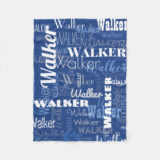 Blaues weißes Medium Länge Muster Typografie Fleecedecke (Vorderseite)