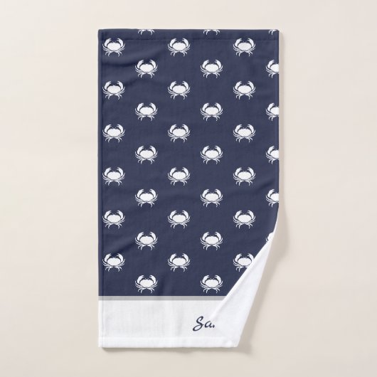 Blaues weißes Monogramm der Nautikkrabbe Badhandtuch Set (Handtuch)