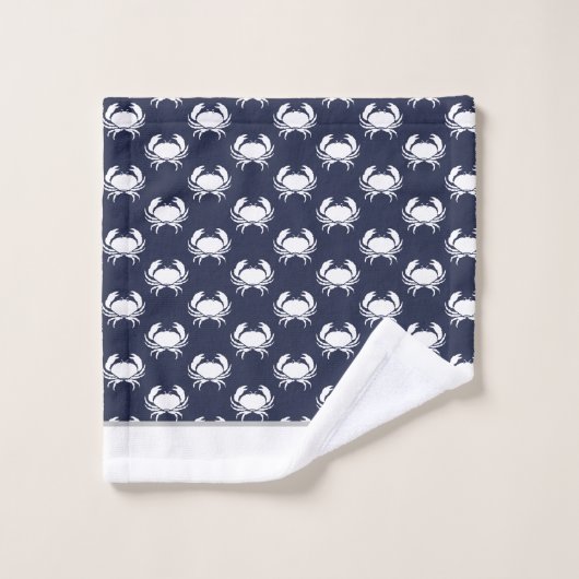 Blaues weißes Monogramm der Nautikkrabbe Badhandtuch Set (Waschlappen)