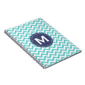Blaues weißes Monogramm-Zickzack Muster Notizblock (Rechte Seite)