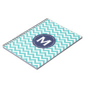 Blaues weißes Monogramm-Zickzack Muster Notizblock (Linke Seite)