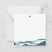 Blaues Weißes Mountain View Monogramm Mitteilungskarte (Vorderseite)