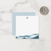 Blaues Weißes Mountain View Monogramm Mitteilungskarte (Vorderseite/Rückseite Beispiel)