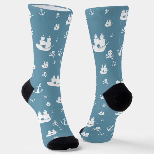 Blaues weißes Musterschiff Anchor Pirate Socken (Gewinkelt)