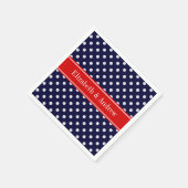 Blaues weißes Polka Dots Rotes Namensmonogramm Serviette (Ecke)