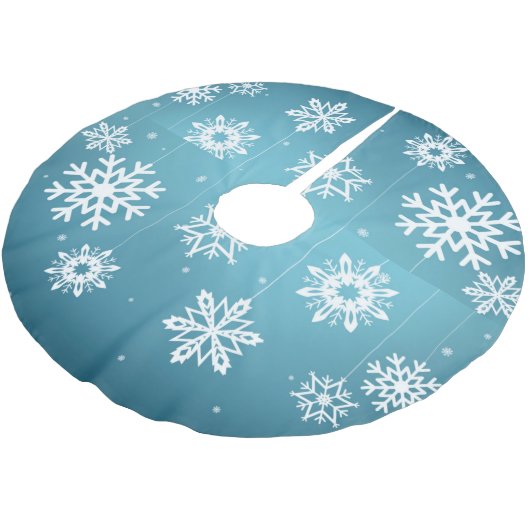 Blaues weißes Schneeflocke-Muster-Weihnachten Polyester Weihnachtsbaumdecke (Schrägansicht)