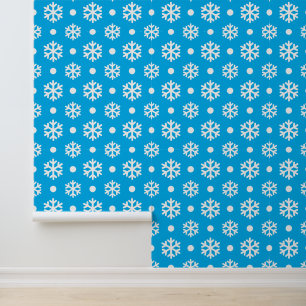 Blaues, weißes Schneeflockenmuster Tapete