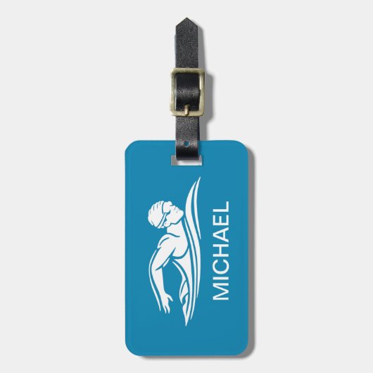 Blaues weißes Schwimmbecken Wassermassgeschneidert Gepäckanhänger (Vorderseite vertikal)