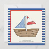 Blaues, weißes Segelboot 1. Geburtstag Party Einladung (Rückseite)