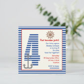 Blaues, weißes Segelboot 4. Party Einladung (Stehend Vorderseite)