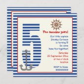 Blaues, weißes Segelboot 5. Geburtstagsparty Einladung (Vorne/Hinten)