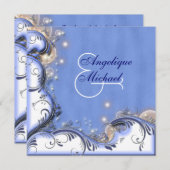 Blaues weißes Silber der Strandhochzeit Einladung (Vorne/Hinten)