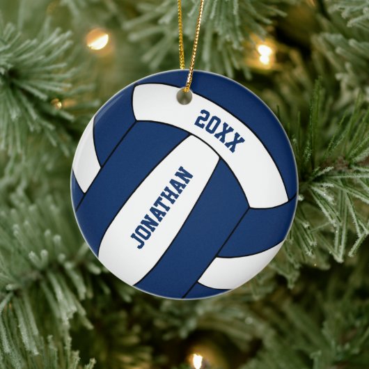 Blaues weißes Sportteam - Jungen Volleyball Keramik Ornament (Baum)