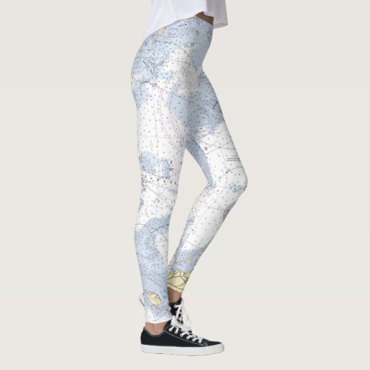 Blaues weißes Tan Authentisches Wasserdiagramm Leggings (Rechts)