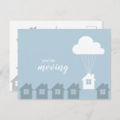 Blaues weißes und Grau bewegen wir Fliegen-Zuhause Postkarte (Vorne/Hinten)