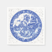 Blaues Weißes Willow Rabbit Whimsical Crackle Look Serviette (Vorderseite)