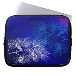 Blaues weißes Winterpinienmuster Laptopschutzhülle