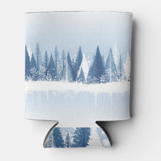 Blaues, weißes Winterwalddesign. Dosenkühler