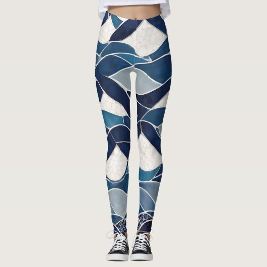 Blaues Wellenmuster 01 Leggings (Vorderseite)