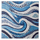 Blaues Wellenmuster 05 Fliese (Vorderseite)