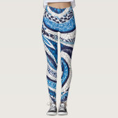Blaues Wellenmuster 05 Leggings (Vorderseite)