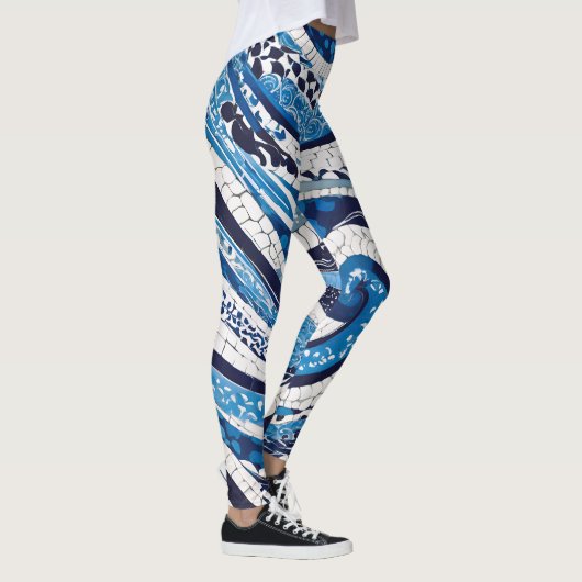 Blaues Wellenmuster 05 Leggings (Rechts)