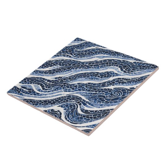 Blaues Wellenmuster 15 Fliese (Seite)