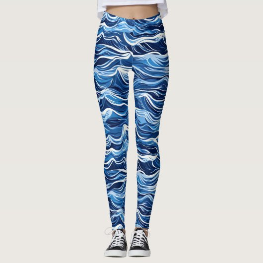 Blaues Wellenmuster Leggings (Vorderseite)