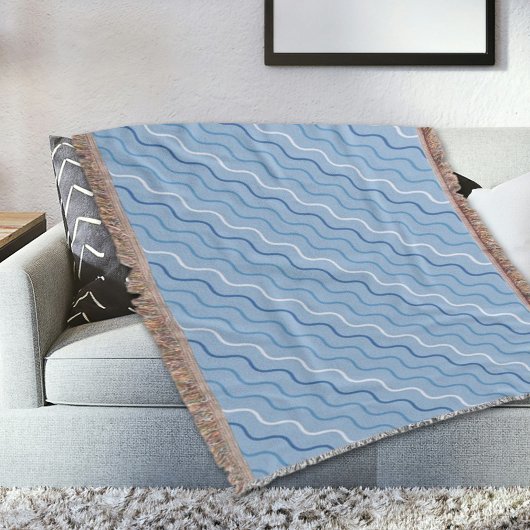 Blaues Wellenmuster-Wurfdecke Decke