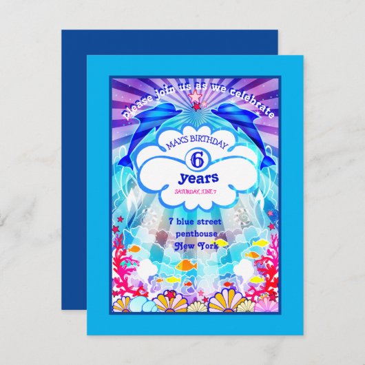 Blaues Welt Delfinkarren Einladung (Vorne/Hinten)