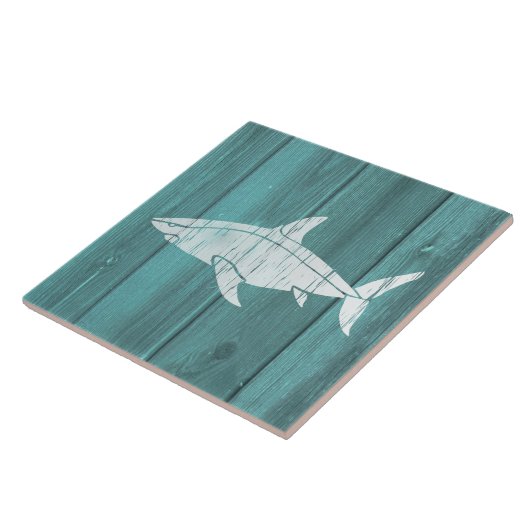 Blaues Wetterboard Shark Design Fliese (Seite)