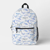Blaues Whale-Muster Bedruckter Rucksack (Vorderseite)